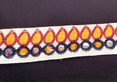 Mirrored Fabric Trim In Beige And Brown / Black and Orange / Beige And Red / Red And Blue, Approx. 30mm Wide - 210119L390/91/92/93